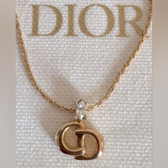 Christian Dior 18K Gold Plated CD Necklace With Rhinestone ✨️Made In GERMANY✨️ - Picture 1 of 14
